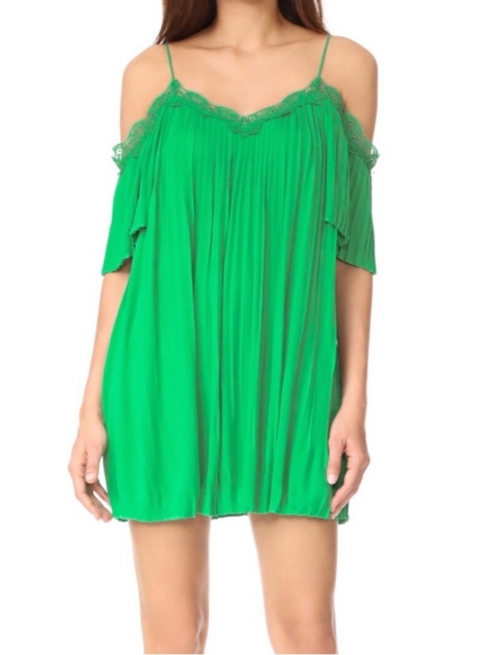 Alice + Olivia Mimi Cold Shoulder Pleated Mini Dress Kelly Green Size Small
